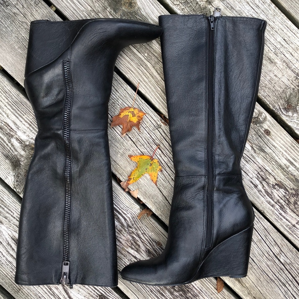 🍁Tall Leather Wedge Boots🍁